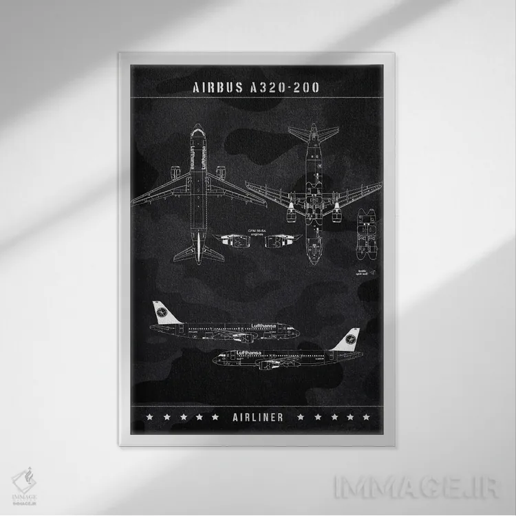 تابلو دکوراتیو ایرباس A320-200 اثر جوزف فرناندو - نمای قابدار سفید
