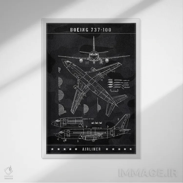 تابلو دکوراتیو بوئینگ ۷۳۷-۱۰۰ اثر جوزف فرناندو - نمای قابدار سفید