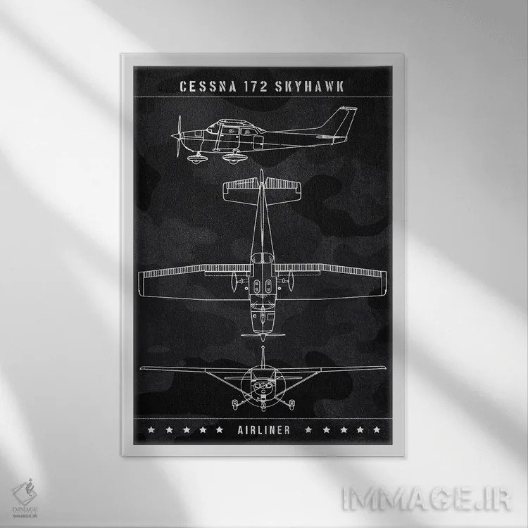 تابلو دکوراتیو سسنا ۱۷۲ اسکای هاوک اثر جوزف فرناندو - نمای قابدار سفید