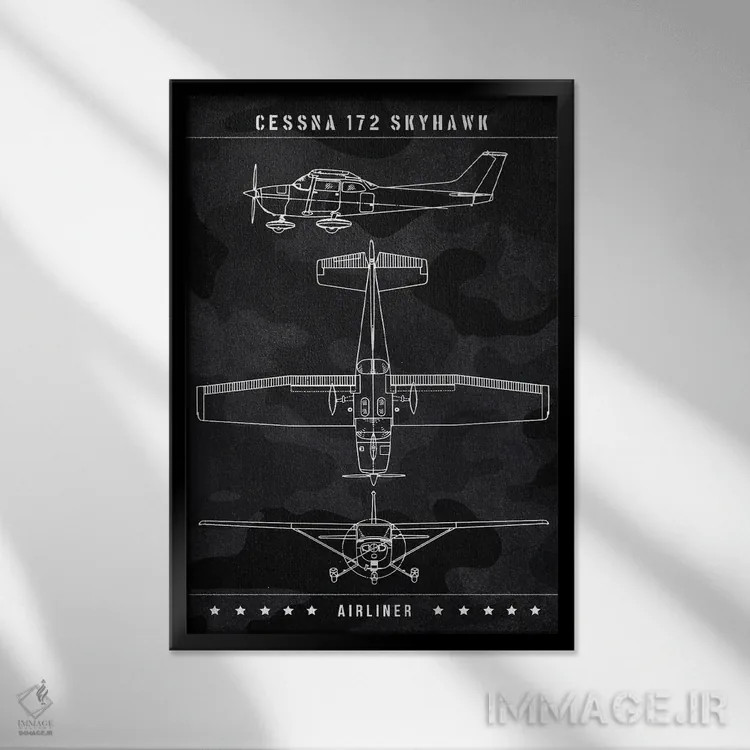 تابلو دکوراتیو سسنا ۱۷۲ اسکای هاوک اثر جوزف فرناندو - نمای قابدار مشکی