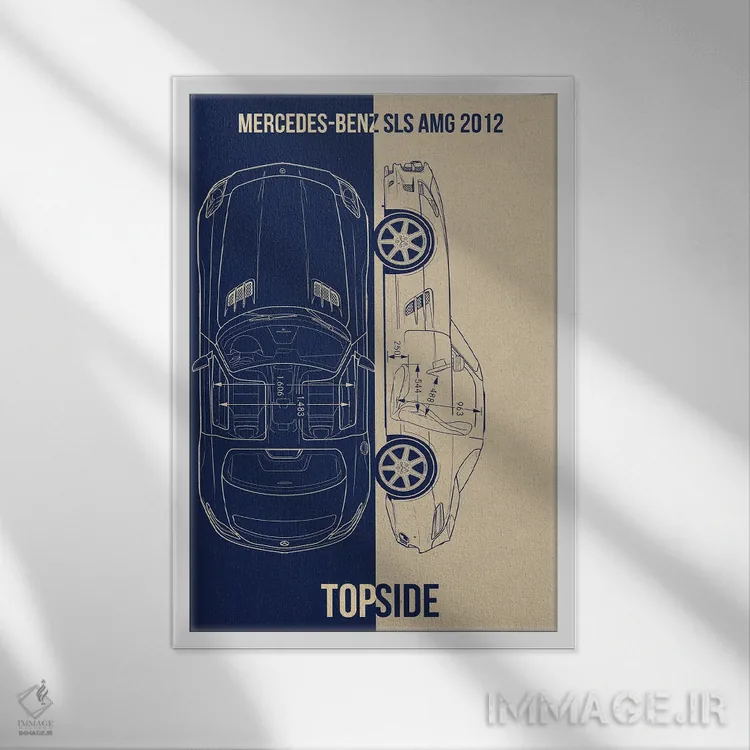 تابلو دکوراتیو مرسدس بنز SLS AMG اثر جوزف فرناندو - نمای قابدار سفید