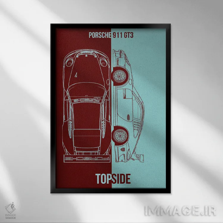 تابلو دکوراتیو پورشه ۹۱۱ GT3 مدل I اثر جوزف فرناندو - نمای قابدار مشکی