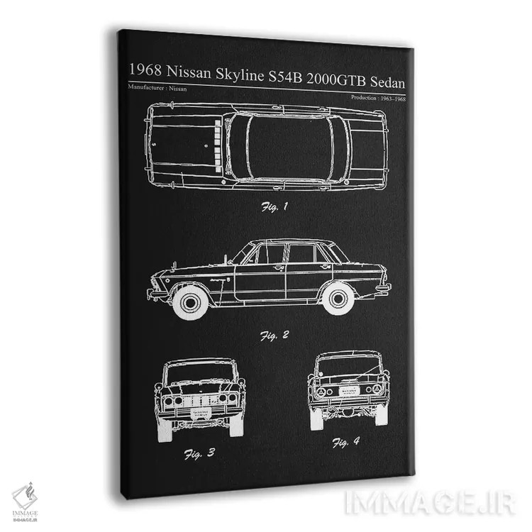 تابلو دکوراتیو نیسان اسکای لاین S54B 2000GTB سدان مدل ۱۹۶۸ اثر جوزف فرناندو - نمای پرسپکتیو محصول