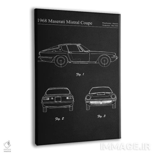 تابلو دکوراتیو مازراتی میسترال کوپه مدل ۱۹۶۸ اثر جوزف فرناندو - نمای پرسپکتیو محصول