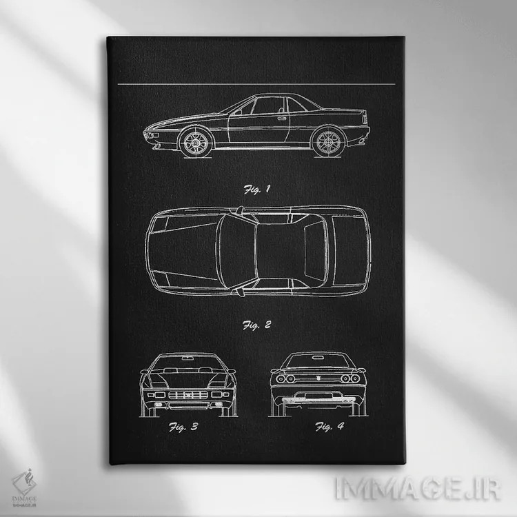 تابلو دکوراتیو مازراتی خمصیم کوپه مدل ۱۹۷۵ اثر جوزف فرناندو - نمای روبهرو روی دیوار