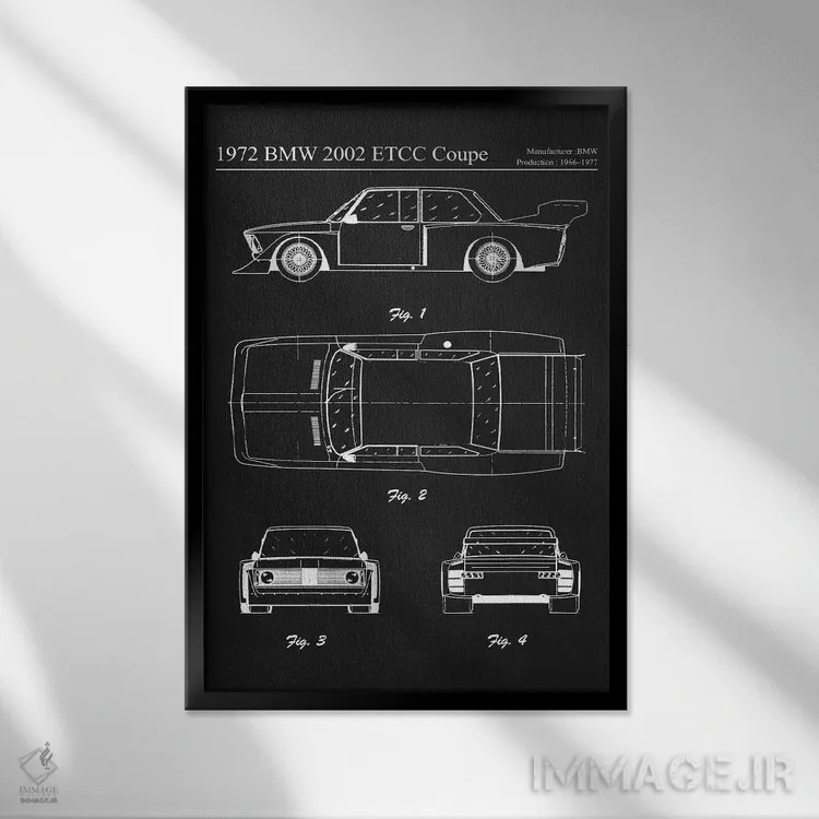 تابلو دکوراتیو بی ام و ۲۰۰۲ ETCC کوپه مدل ۱۹۷۲ اثر جوزف فرناندو - نمای قابدار مشکی