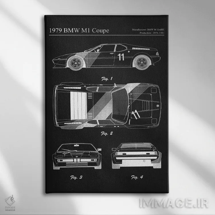 تابلو دکوراتیو بی ام و M1 کوپه مدل ۱۹۷۹ اثر جوزف فرناندو - نمای روبهرو روی دیوار