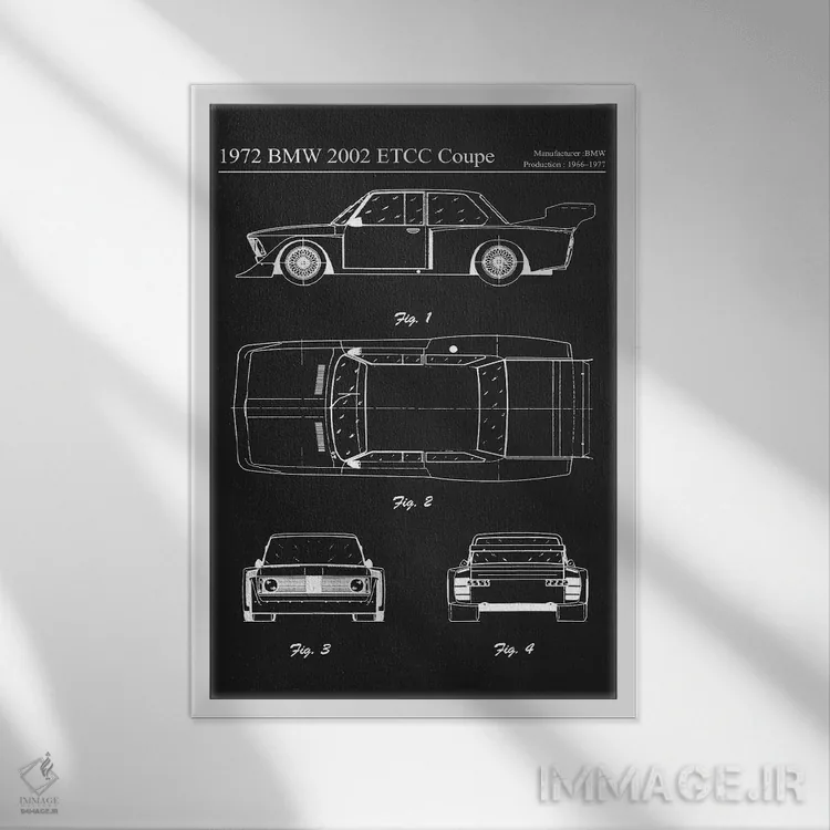 تابلو دکوراتیو بی ام و ۲۰۰۲ ETCC کوپه مدل ۱۹۷۲ اثر جوزف فرناندو - نمای قابدار سفید