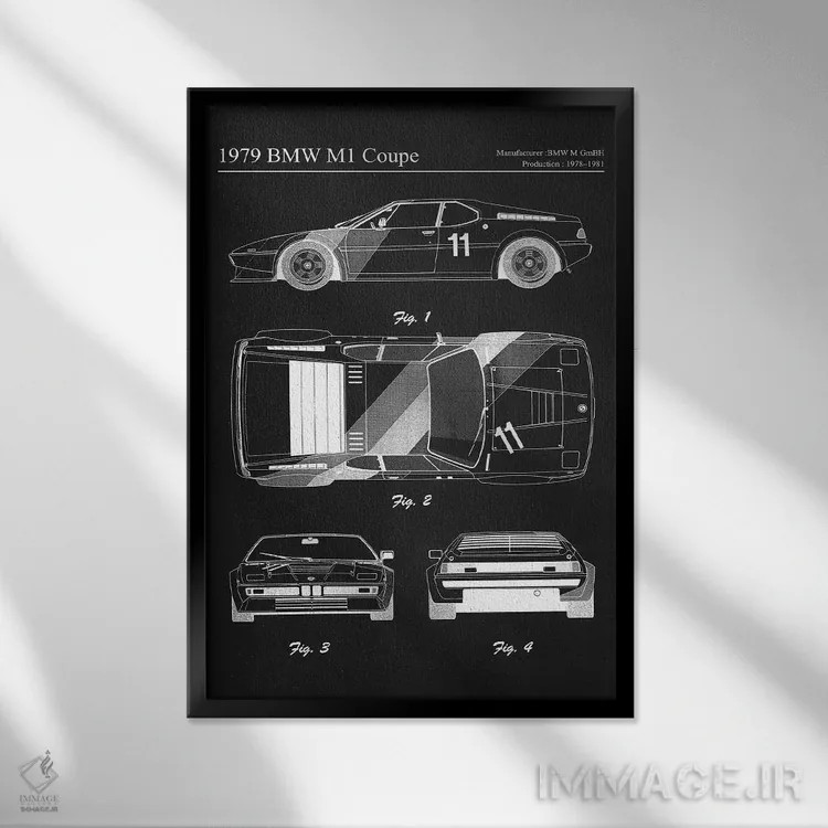 تابلو دکوراتیو بی ام و M1 کوپه مدل ۱۹۷۹ اثر جوزف فرناندو - نمای قابدار مشکی
