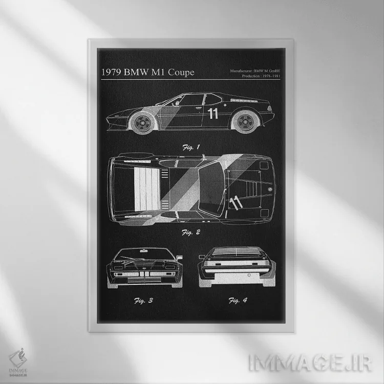 تابلو دکوراتیو بی ام و M1 کوپه مدل ۱۹۷۹ اثر جوزف فرناندو - نمای قابدار سفید