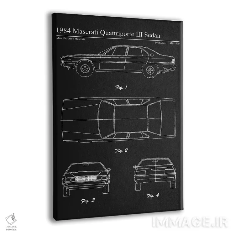 تابلو دکوراتیو مازراتی کواتروپورته ۳ سدان مدل ۱۹۸۴ اثر جوزف فرناندو - نمای پرسپکتیو محصول