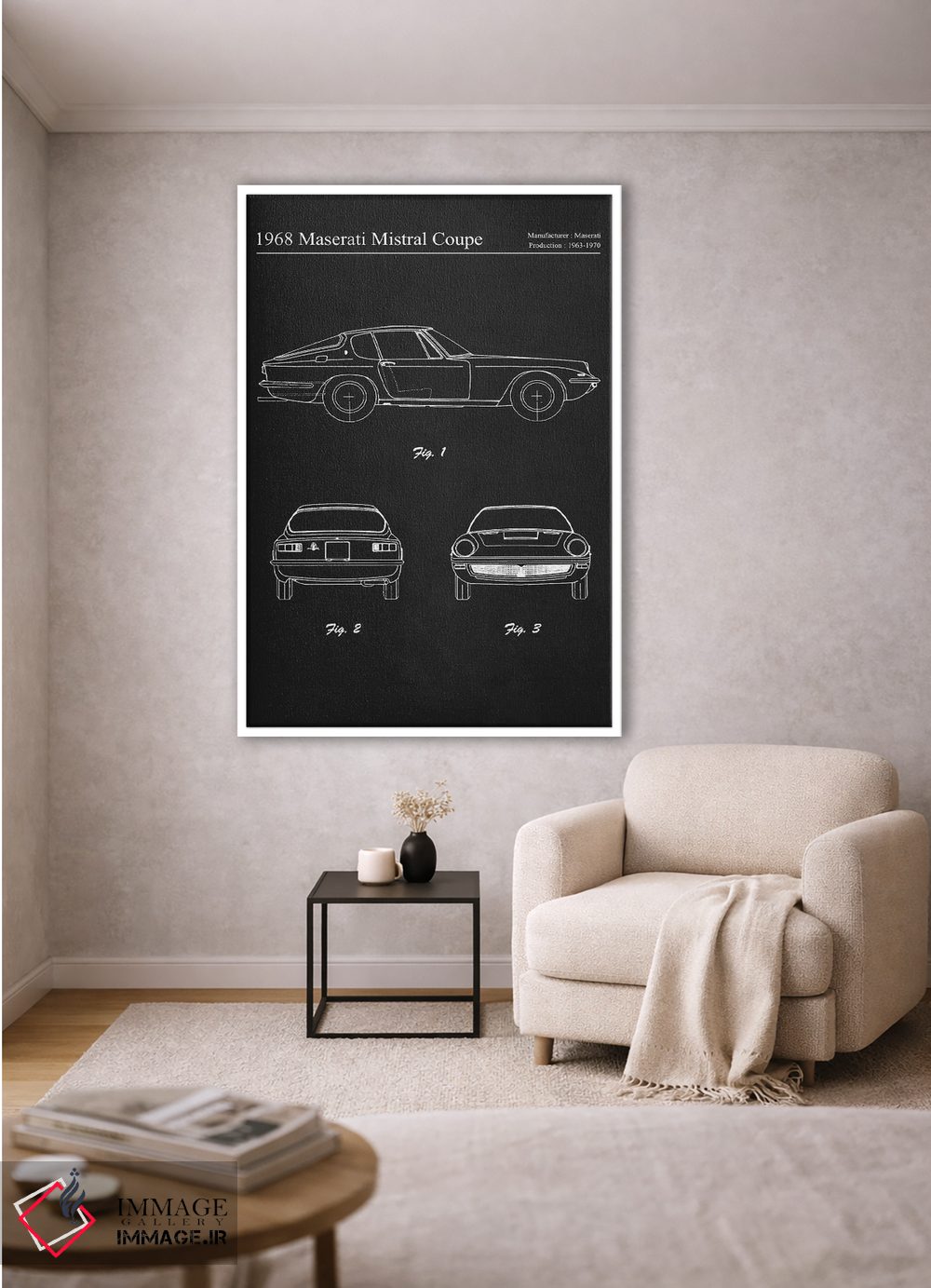 تابلو دکوراتیو مازراتی میسترال کوپه مدل ۱۹۶۸ اثر جوزف فرناندو - D1W