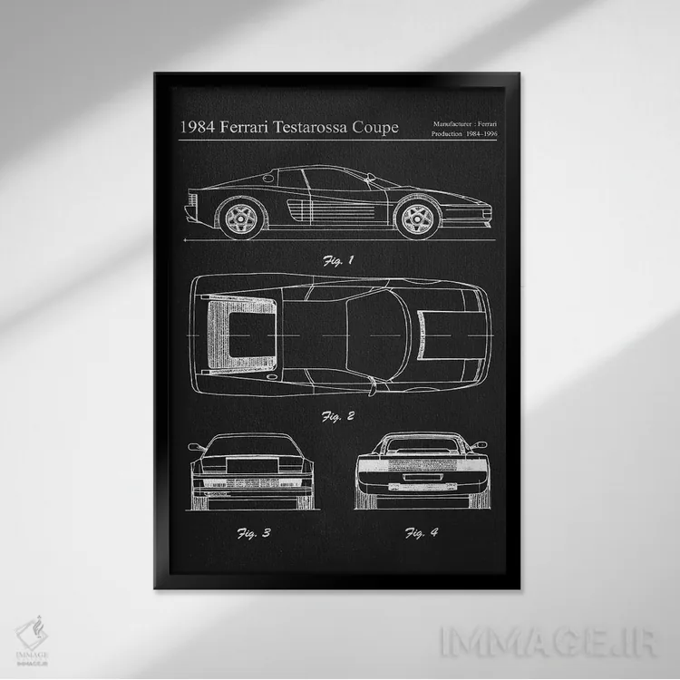 تابلو دکوراتیو فراری تستاروسا کوپه مدل ۱۹۸۴ اثر جوزف فرناندو - نمای قابدار مشکی