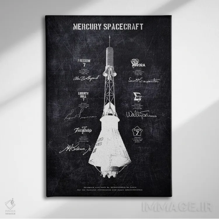 تابلو دکوراتیو فضاپیمای مرکوری اثر جوزف فرناندو - نمای روبهرو روی دیوار