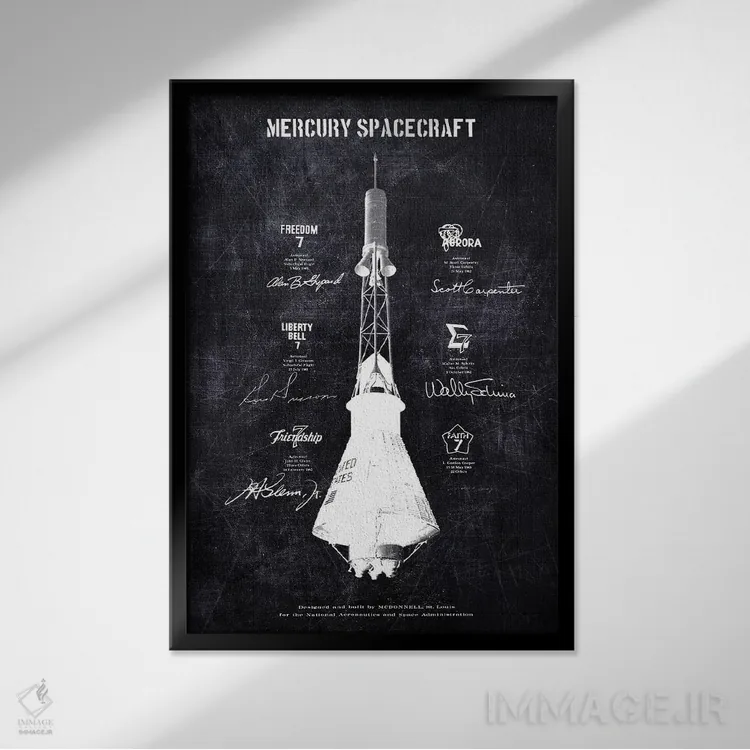 تابلو دکوراتیو فضاپیمای مرکوری اثر جوزف فرناندو - نمای قابدار مشکی