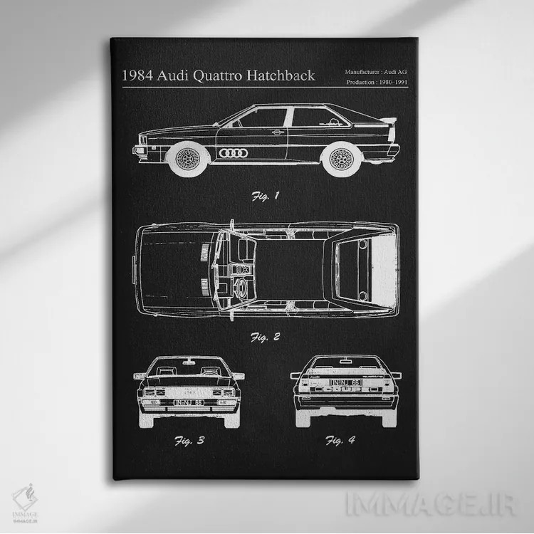 تابلو دکوراتیو آئودی کواترو هاچ بک مدل ۱۹۸۴ اثر جوزف فرناندو - نمای روبهرو روی دیوار