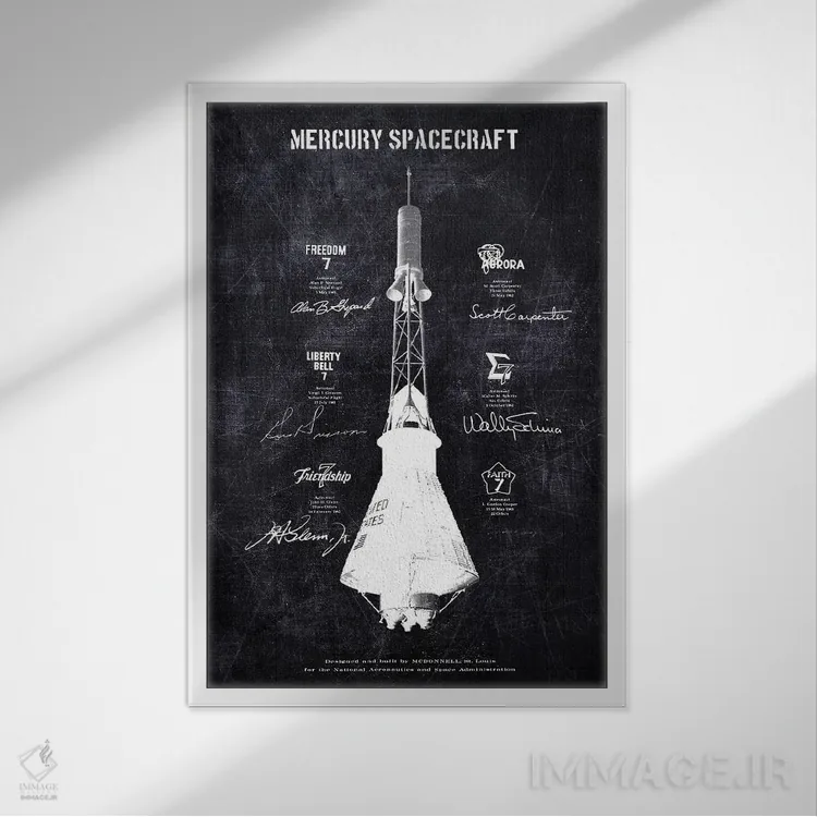 تابلو دکوراتیو فضاپیمای مرکوری اثر جوزف فرناندو - نمای قابدار سفید