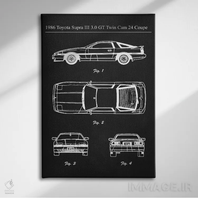 تابلو دکوراتیو تویوتا سوپرا III 3.0 GT تویین کم مدل ۱۹۸۶ اثر جوزف فرناندو - نمای روبهرو روی دیوار