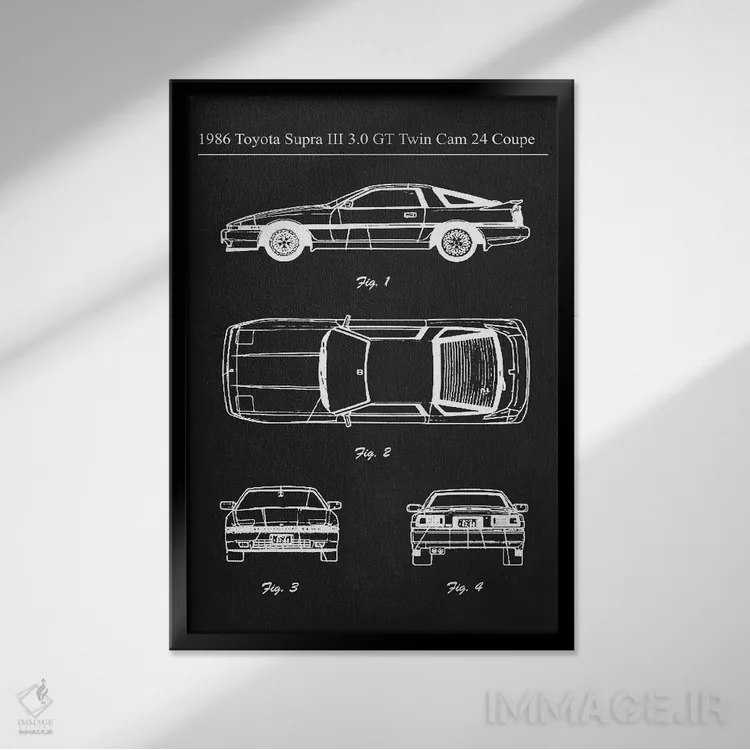 تابلو دکوراتیو تویوتا سوپرا III 3.0 GT تویین کم مدل ۱۹۸۶ اثر جوزف فرناندو - نمای قابدار مشکی