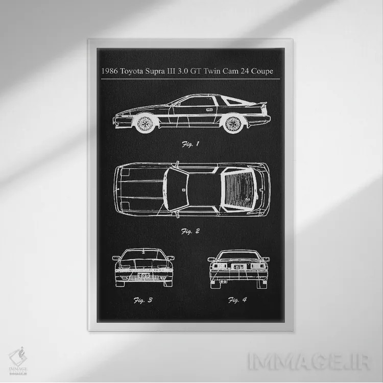 تابلو دکوراتیو تویوتا سوپرا III 3.0 GT تویین کم مدل ۱۹۸۶ اثر جوزف فرناندو - نمای قابدار سفید