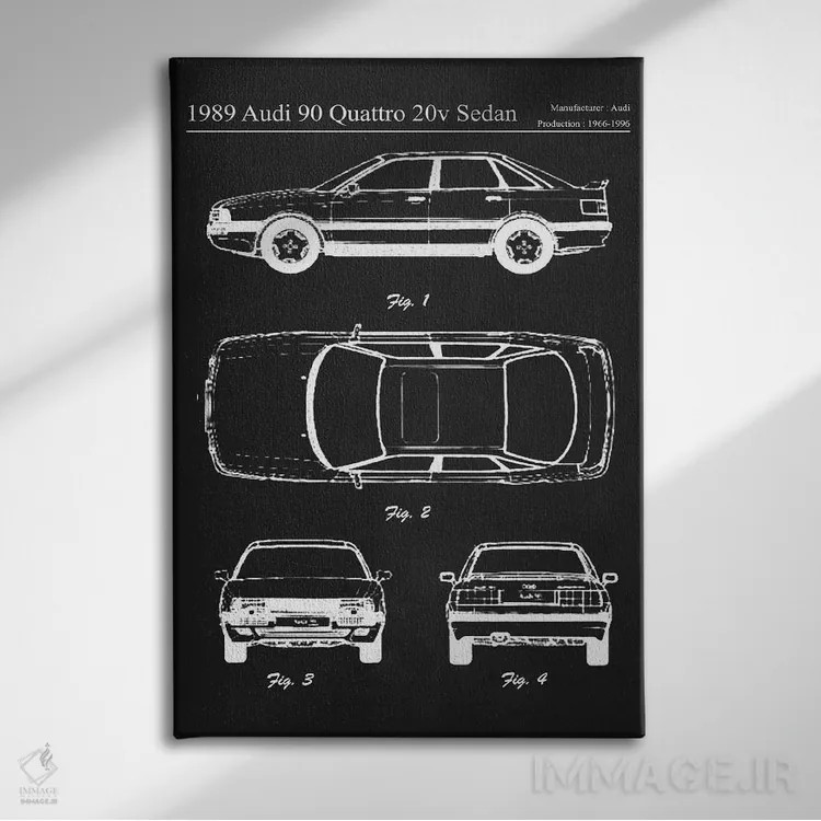 تابلو دکوراتیو آئودی ۹۰ کواترو ۲۰ ولت سدان مدل ۱۹۸۹ اثر جوزف فرناندو - نمای روبهرو روی دیوار