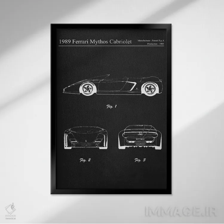 تابلو دکوراتیو فراری میتوس کابریولت مدل ۱۹۸۹ اثر جوزف فرناندو - نمای قابدار مشکی