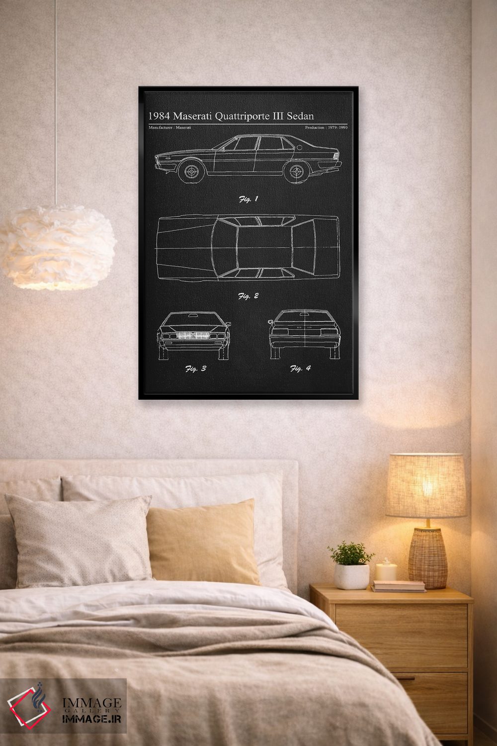 تابلو دکوراتیو مازراتی کواتروپورته ۳ سدان مدل ۱۹۸۴ اثر جوزف فرناندو - D2B