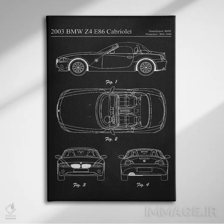 تابلو دکوراتیو بی ام و Z4 E86 کابریولت مدل ۲۰۰۳ اثر جوزف فرناندو - نمای روبهرو روی دیوار