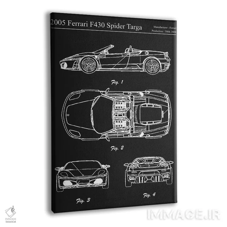 تابلو دکوراتیو فراری F430 اسپایدر تارگا مدل ۲۰۰۵ اثر جوزف فرناندو - نمای پرسپکتیو محصول