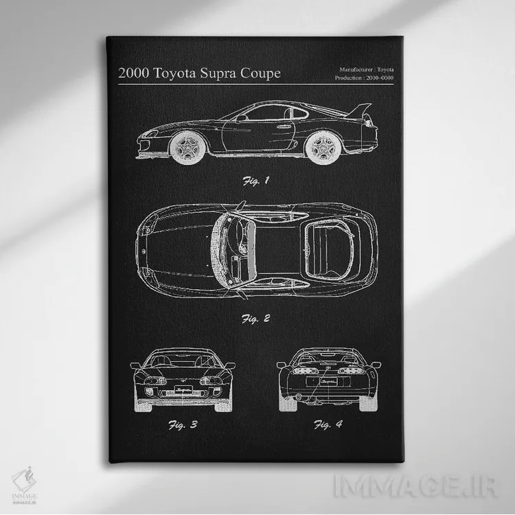 تابلو دکوراتیو تویوتا سوپرا کوپه مدل ۲۰۰۰ اثر جوزف فرناندو - نمای روبهرو روی دیوار