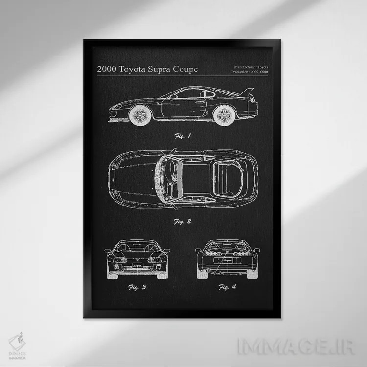 تابلو دکوراتیو تویوتا سوپرا کوپه مدل ۲۰۰۰ اثر جوزف فرناندو - نمای قابدار مشکی