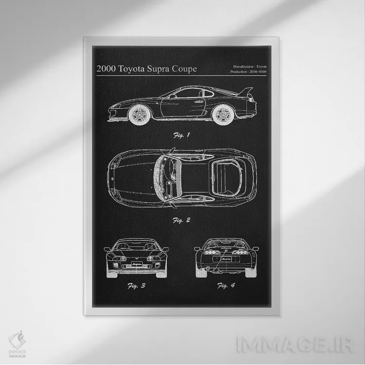 تابلو دکوراتیو تویوتا سوپرا کوپه مدل ۲۰۰۰ اثر جوزف فرناندو - نمای قابدار سفید