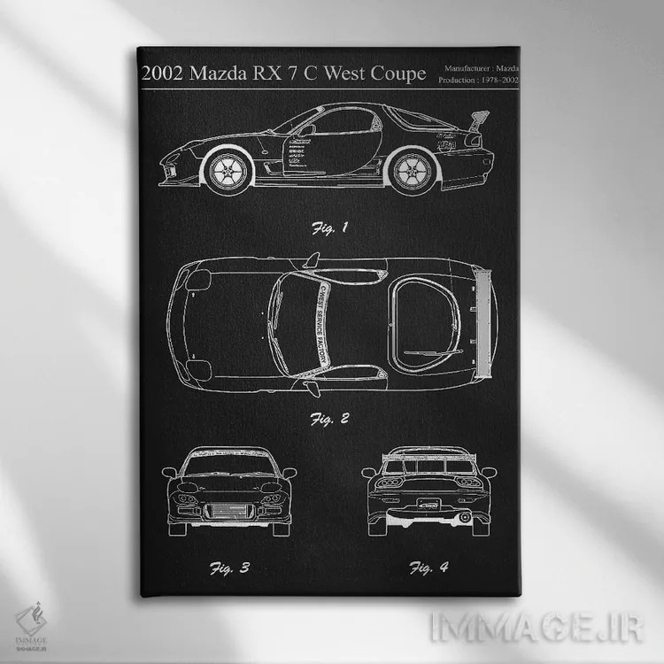 تابلو دکوراتیو مزدا آر اکس ۷ سی وست کوپه مدل ۲۰۰۲ اثر جوزف فرناندو - نمای روبهرو روی دیوار