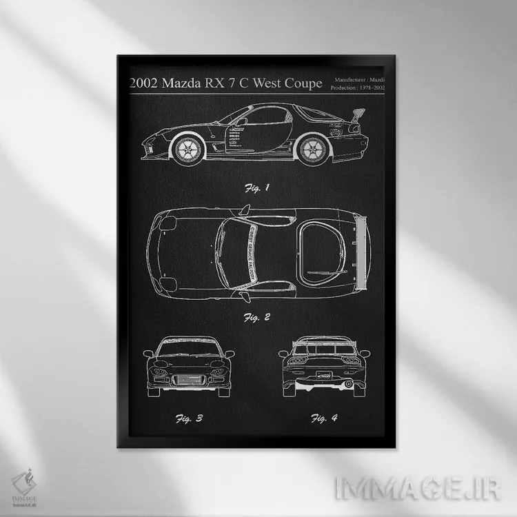 تابلو دکوراتیو مزدا آر اکس ۷ سی وست کوپه مدل ۲۰۰۲ اثر جوزف فرناندو - نمای قابدار مشکی