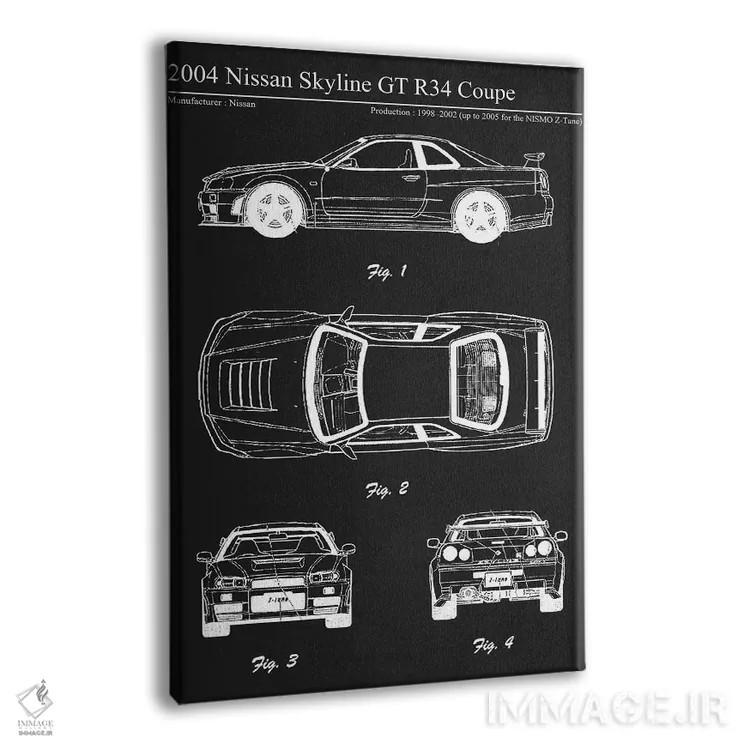 تابلو دکوراتیو نیسان اسکای لاین GT R34 کوپه مدل ۲۰۰۴ اثر جوزف فرناندو - نمای پرسپکتیو محصول