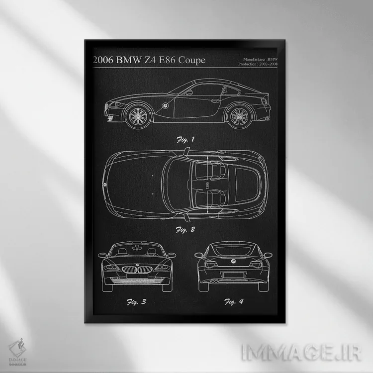تابلو دکوراتیو بی ام و Z4 E86 کوپه مدل ۲۰۰۶ اثر جوزف فرناندو - نمای قابدار مشکی