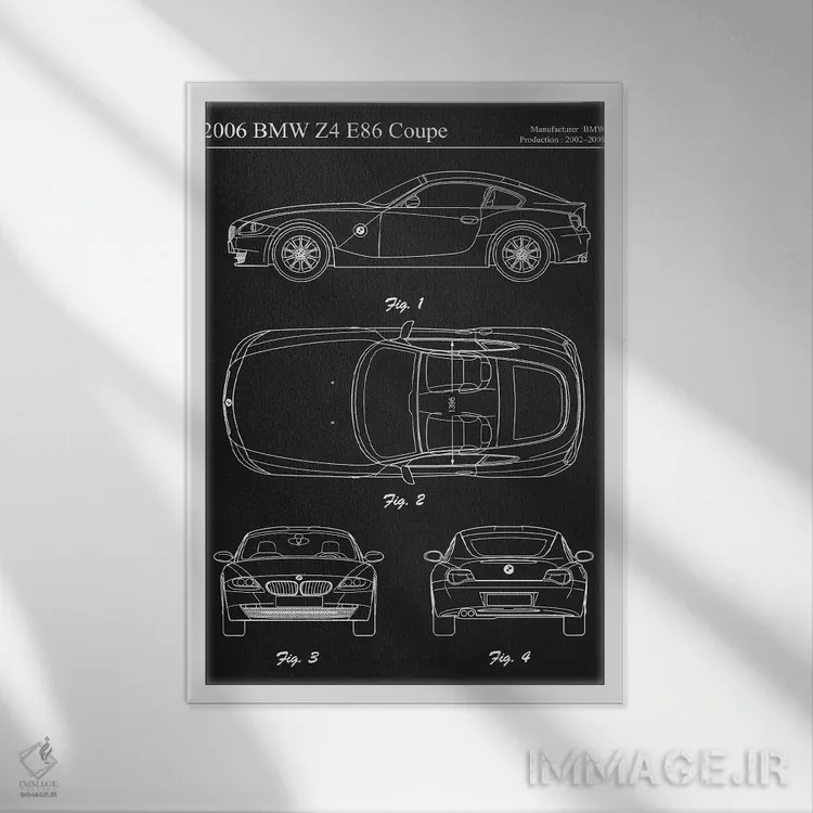 تابلو دکوراتیو بی ام و Z4 E86 کوپه مدل ۲۰۰۶ اثر جوزف فرناندو - نمای قابدار سفید