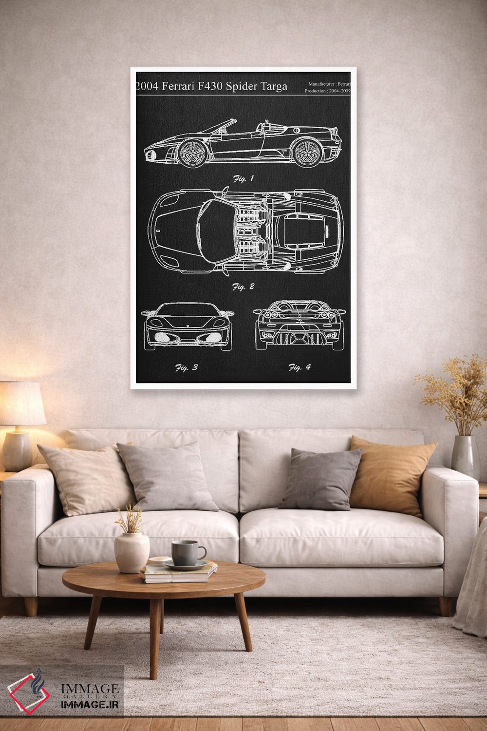 تابلو دکوراتیو فراری F430 اسپایدر تارگا مدل ۲۰۰۴ اثر جوزف فرناندو - D2W