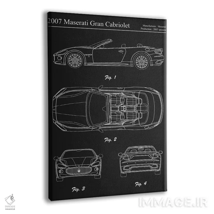 تابلو دکوراتیو مازراتی گرن کابریولت مدل ۲۰۰۷ اثر جوزف فرناندو - نمای پرسپکتیو محصول