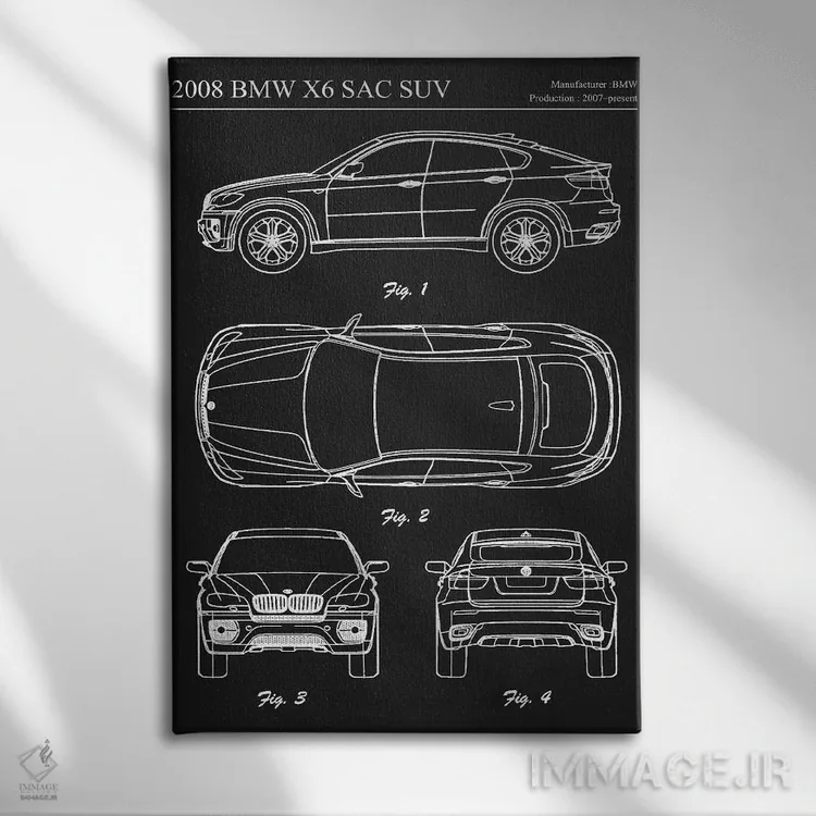 تابلو دکوراتیو بی ام و X6 SAC شاسی بلند مدل ۲۰۰۸ اثر جوزف فرناندو - نمای روبهرو روی دیوار