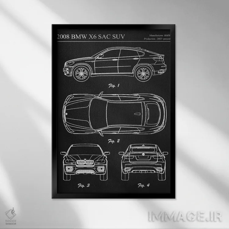 تابلو دکوراتیو بی ام و X6 SAC شاسی بلند مدل ۲۰۰۸ اثر جوزف فرناندو - نمای قابدار مشکی