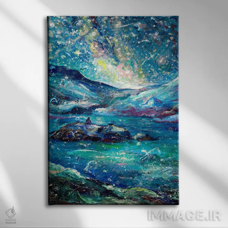 تابلو انتزاعی دریاچه جزیره ای اثر جف جانسون - نمای روبهرو روی دیوار