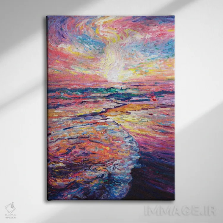 تابلو انتزاعی طلای اقیانوس آرام اثر جف جانسون - نمای روبهرو روی دیوار