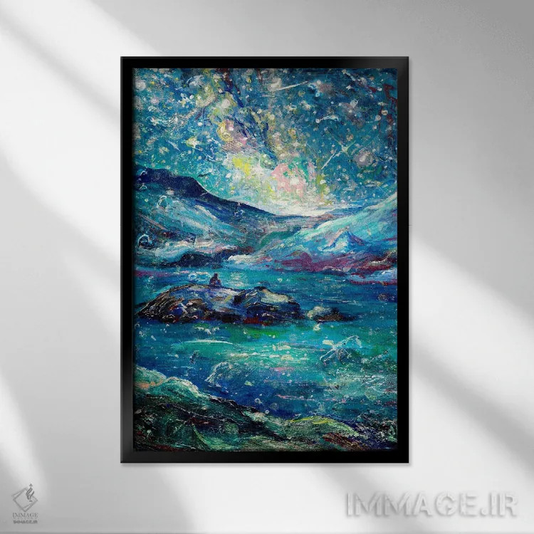 تابلو انتزاعی دریاچه جزیره ای اثر جف جانسون - نمای قابدار مشکی