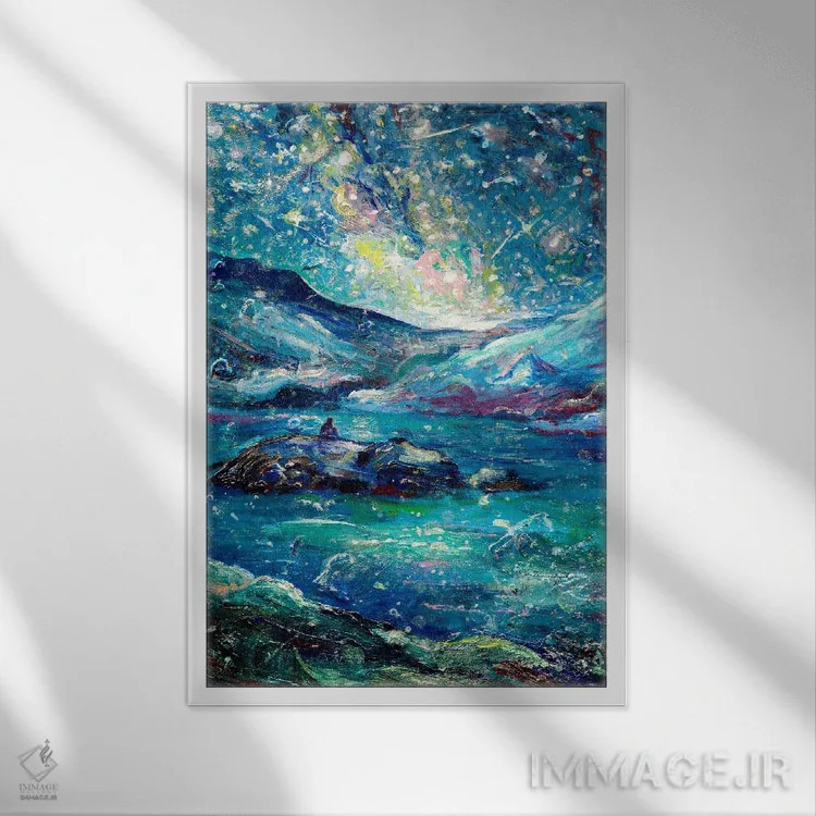 تابلو انتزاعی دریاچه جزیره ای اثر جف جانسون - نمای قابدار سفید