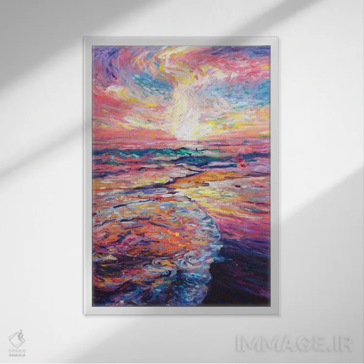 تابلو انتزاعی طلای اقیانوس آرام اثر جف جانسون - نمای قابدار سفید