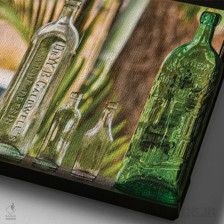 تابلو دکوراتیو مجموعه بطری ها اثر جنت فیکار - نمای نزدیک بافت بوم