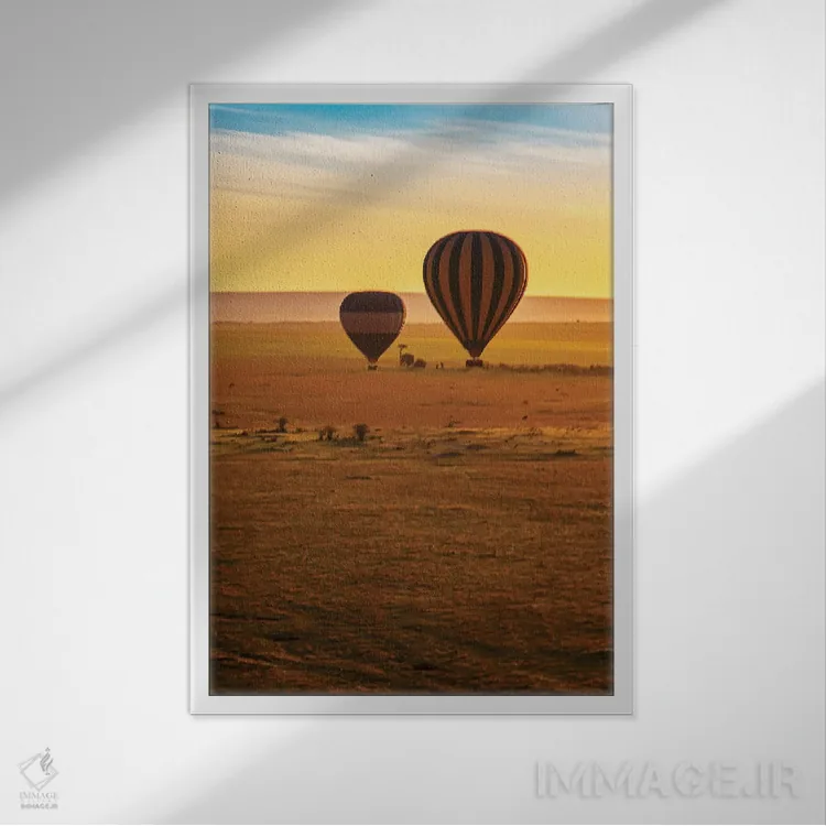 تابلو دکوراتیو بالن هوای گرم بر فراز مارا II اثر جنت فیکار - نمای قابدار سفید