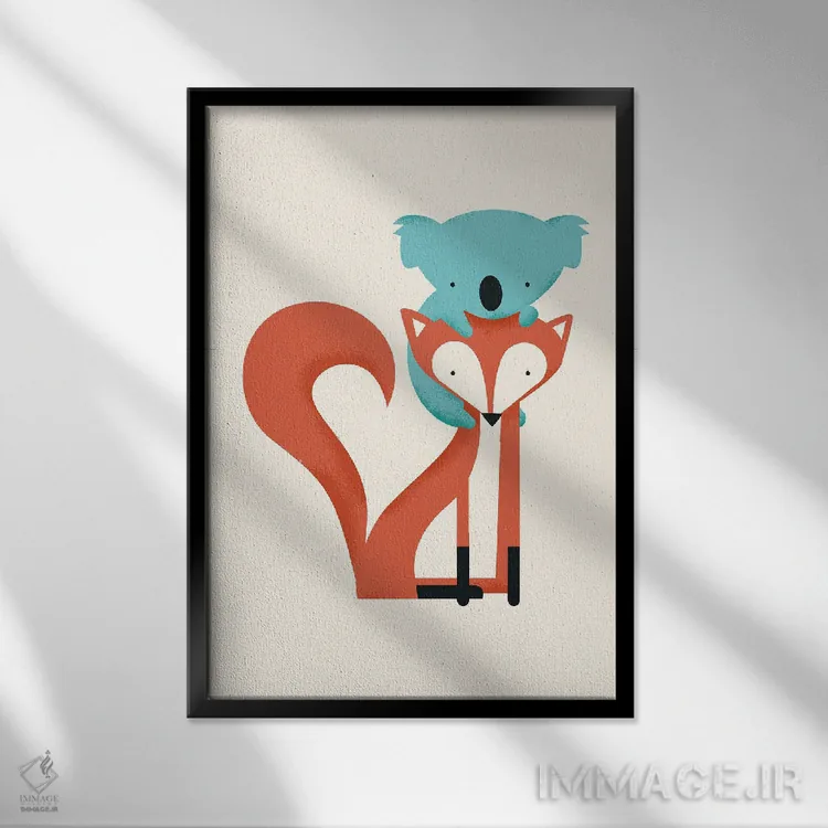 تابلو دکوراتیو روباه و کوالا اثر جی فلک - نمای قابدار مشکی