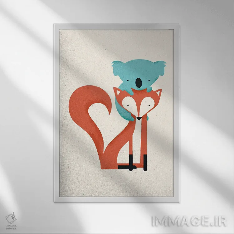 تابلو دکوراتیو روباه و کوالا اثر جی فلک - نمای قابدار سفید
